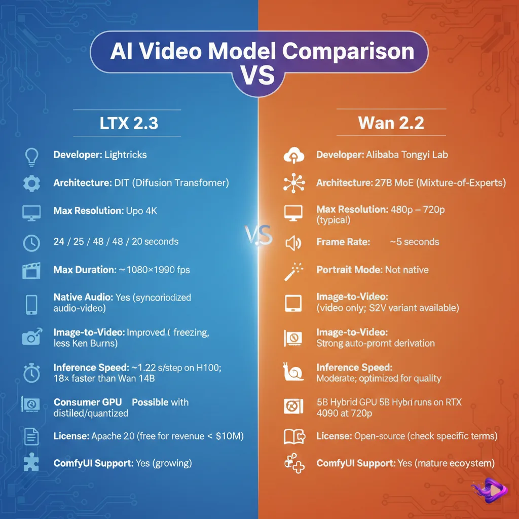 LTX 2.3 vs Wan 2.2 comparison table